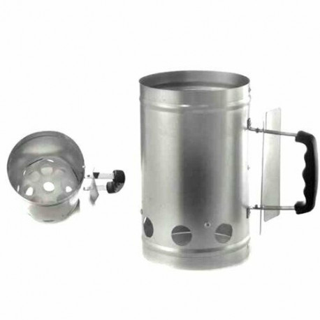 Charcoal barbecue starter chimney with heat-resistant handle