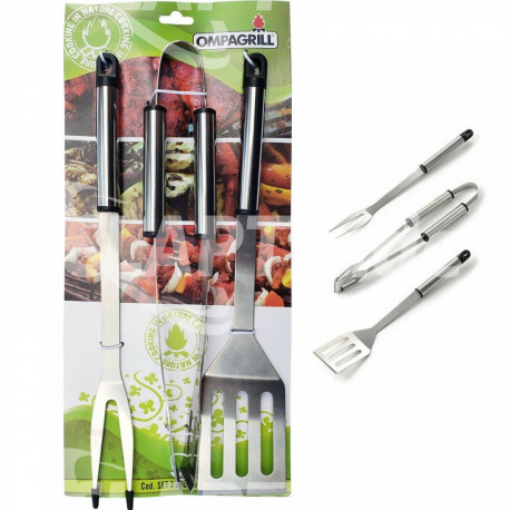 3-piece barbecue accessory set in stainless steel Ompagrill